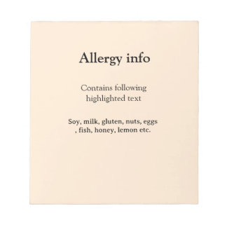 Bloc-note Food allergy alert add name text food items invita