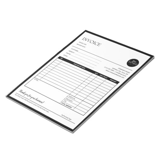 Bloc-note Formes de facture Black Modern Business (Incliné)