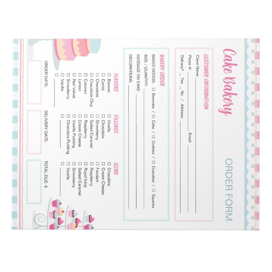 Bloc-note Formulaire de commande de boulangerie pour les gât (Devant)