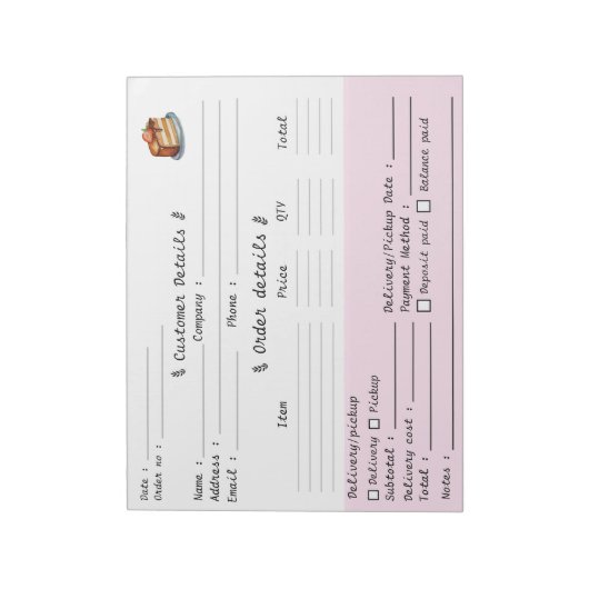 Bloc-note Formulaire de commande de cupcake de boulangerie p (Tourné)