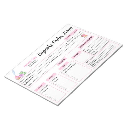 Bloc-note Formulaire de commande de cupcakes Roses à l'aide  (Incliné)