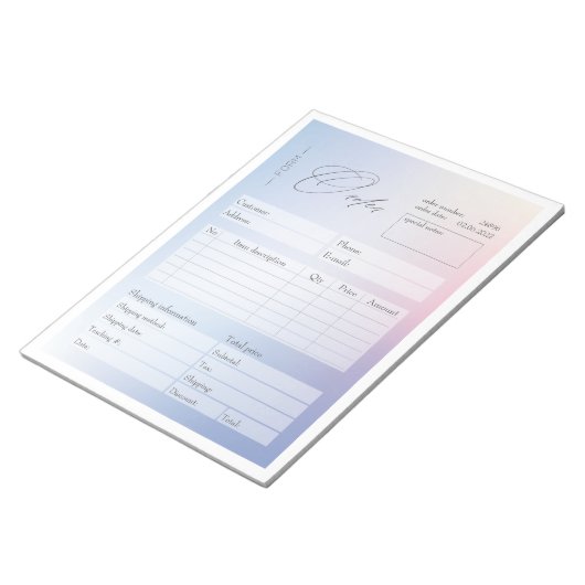 Bloc-note Formulaire de commande de dégradé bleu et rose (Incliné)