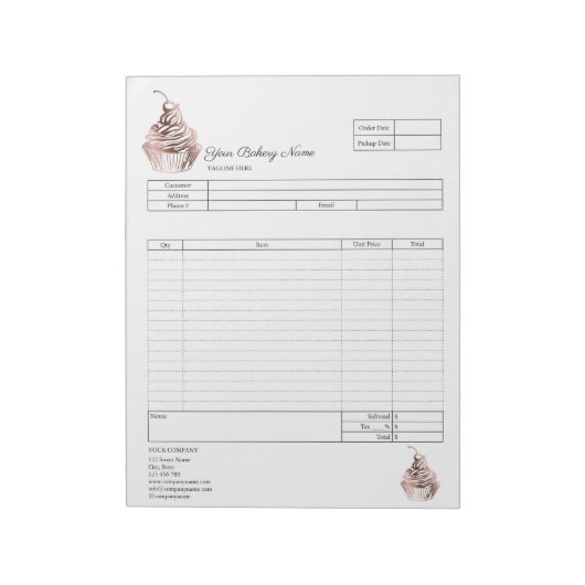 Bloc-note Formulaire de commande de facture de boulangerie d (Tourné)