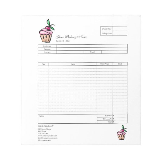 Bloc-note Formulaire de commande de facture de papeterie pou (Devant)