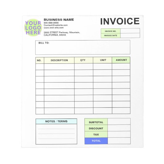 Bloc-note Formulaire de commande de facture personnalisée & (Devant)
