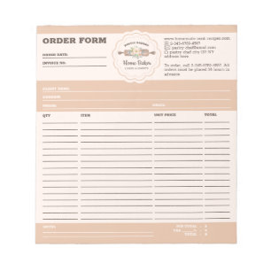 Bloc-note Formulaire de commande de gâteau de pâtisserie de