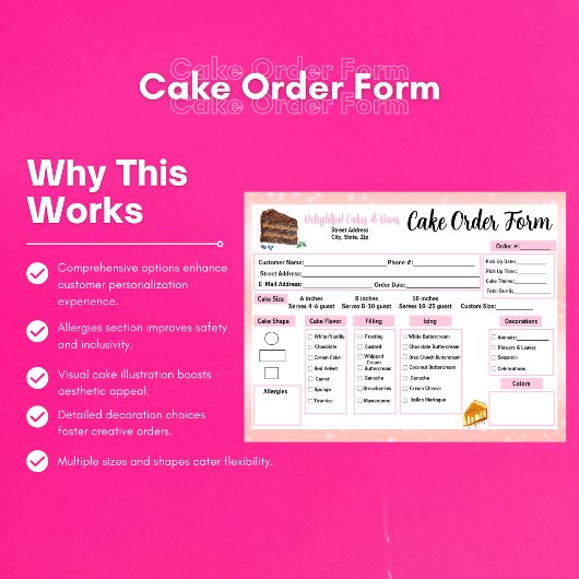 Bloc-note Formulaire de commande de gâteaux en aquarelle