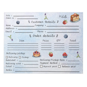 Bloc-note Formulaire de commande de gâteaux en pâtisserie Aj