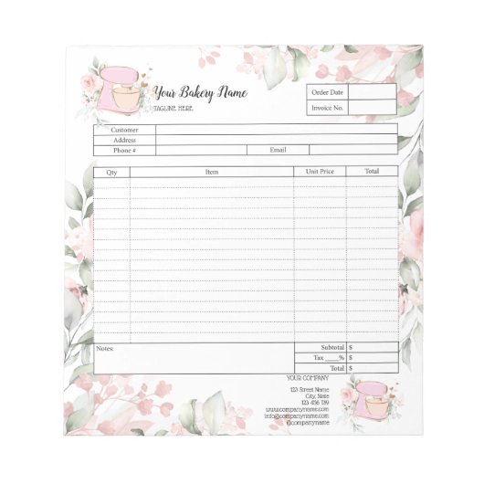 Bloc-note Formulaire de commande de mélangeur de boulangerie (Devant)