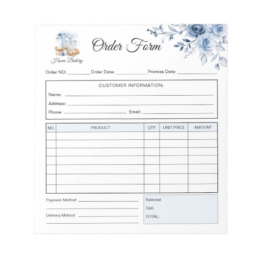 Bloc-note Formulaire de commande de pain au levain Blue Mixe (Devant)