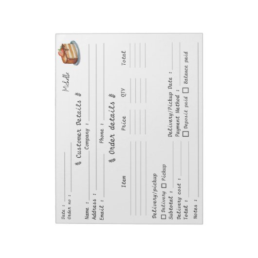 Bloc-note Formulaire de commande de pâtisserie Cupcake Baker (Tourné)