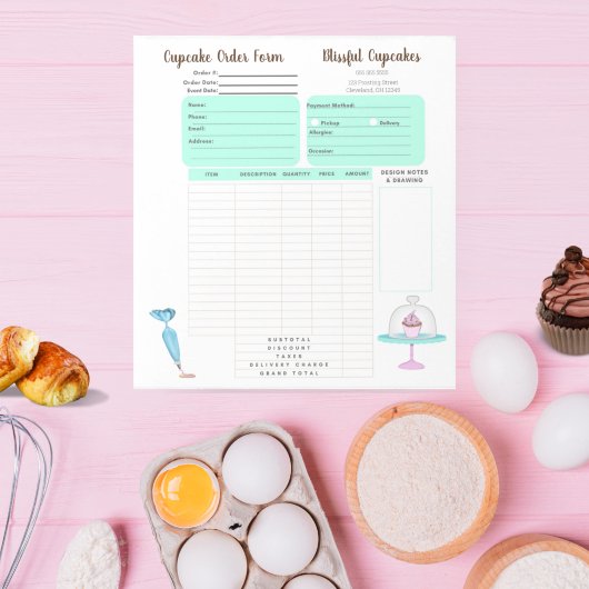 Bloc-note Formulaire de commande de pâtisserie Cupcake Cooki