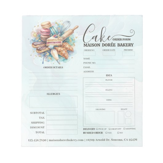 Bloc-note Formulaire de commande de pâtisserie de boulangeri (Devant)