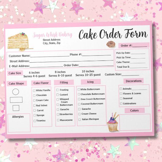 Bloc-note Formulaire de commande de pâtisserie pour gâteaux