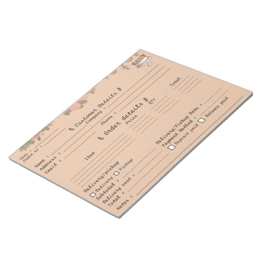 Bloc-note Formulaire de commande de pâtisserie professionnel (Incliné)