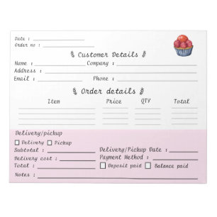 Bloc-note Formulaire de commande de pâtisserie professionnel