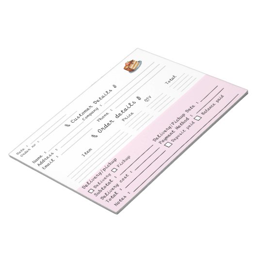 Bloc-note Formulaire de commande de pâtisserie professionnel (Incliné)