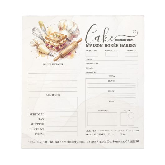 Bloc-note Formulaire de commande de pâtissier de boulangerie (Devant)