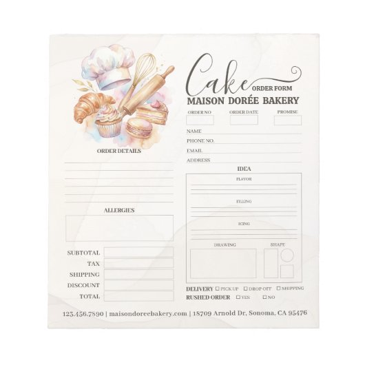 Bloc-note Formulaire de commande de pâtissier de boulangerie (Devant)