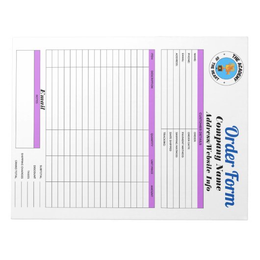 Bloc-note Formulaire de commande de production (Devant)