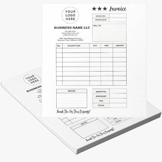 Bloc-note Formulaire de commande imprimable, Facture avec lo