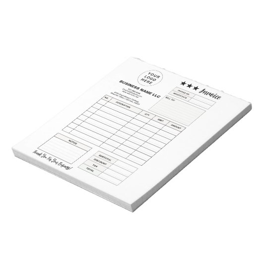 Bloc-note Formulaire de commande imprimable, Facture de logo (Tourné)