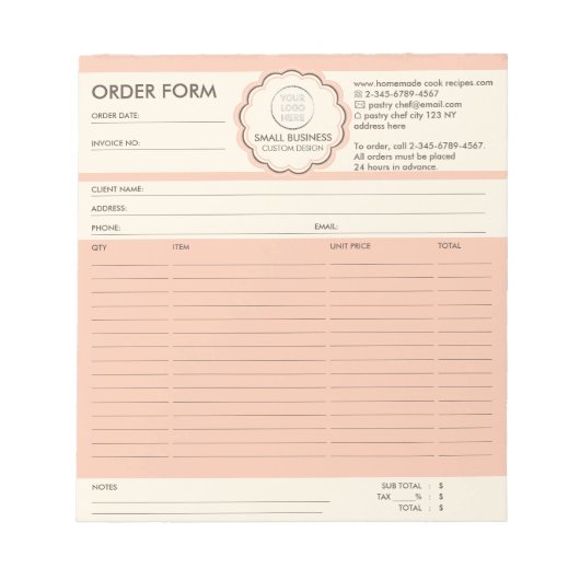 Bloc-note Formulaire de commande Logo personnalisé (Devant)