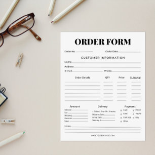Bloc-note Formulaire de commande minimaliste pour les entrep