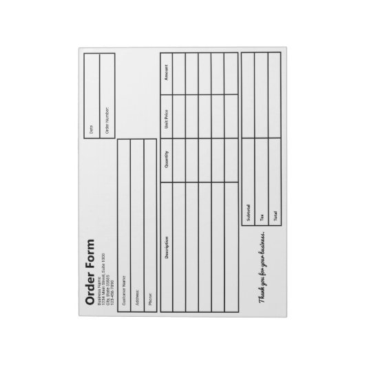 Bloc-note Formulaire de commande Modèle commercial noir et b (Tourné)