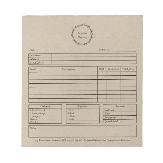 Bloc-note Formulaire de commande rustique (Devant)