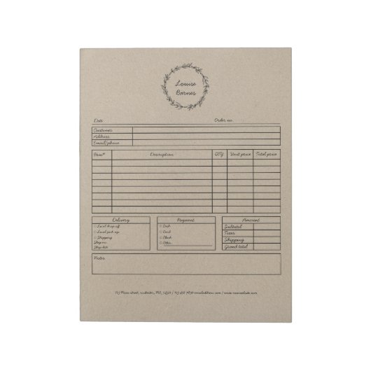 Bloc-note Formulaire de commande rustique (Tourné)