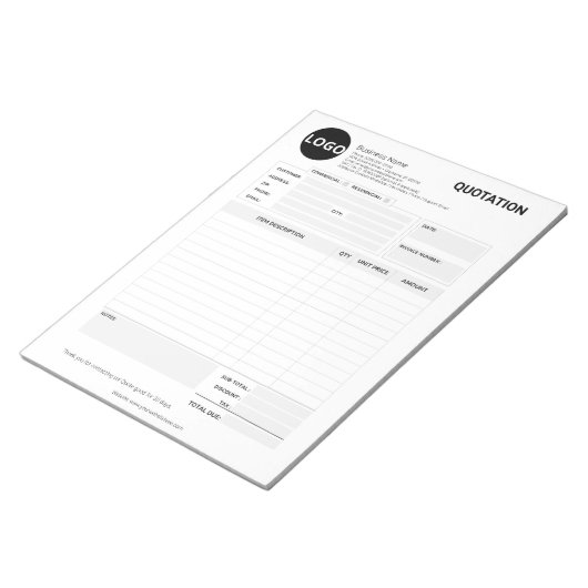 Bloc-note Formulaire de devis et de facture personnalisés (Incliné)