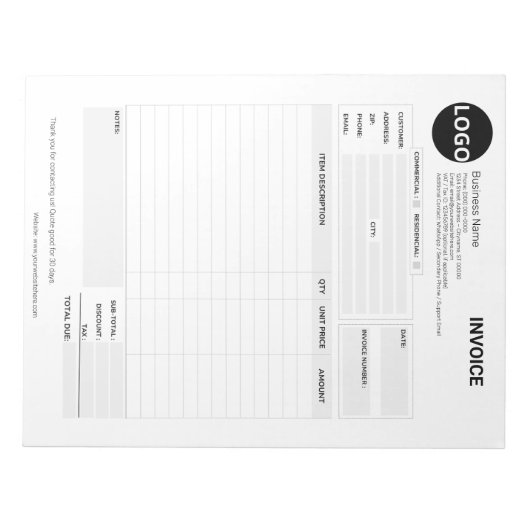 Bloc-note Formulaire de devis et de facture personnalisés (Devant)