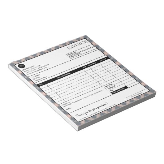 Bloc-note Formulaire de facture commerciale frontière simple (Incliné)