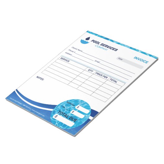Bloc-note Formulaire de facture des services de piscine (Incliné)