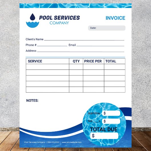 Bloc-note Formulaire de facture des services de piscine