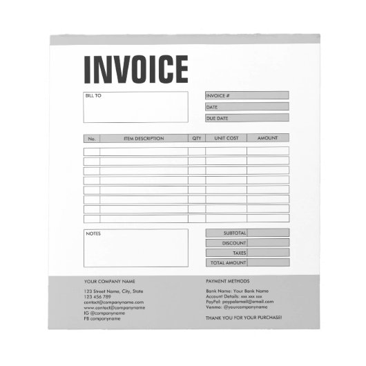 Bloc-note Formulaire de facture devis d'entreprise Ajouter u (Devant)