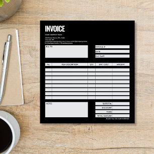Bloc-note Formulaire de facture noir minimaliste simple Logo