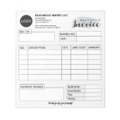 Bloc-note Formulaire de facture personnalisé avec logo, Entr (Devant)