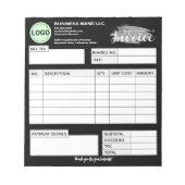 Bloc-note Formulaire de facture personnalisé avec logo noir (Devant)