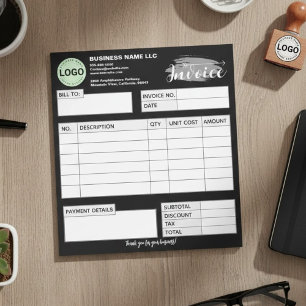 Bloc-note Formulaire de facture personnalisé avec logo noir 
