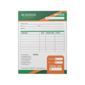 Bloc-note Formulaire de facture vert professionnel avec rayu (Tourné)