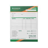 Bloc-note Formulaire de facture vert professionnel avec rayu (Tourné)