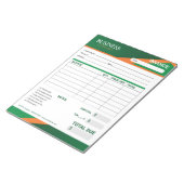 Bloc-note Formulaire de facture vert professionnel avec rayu (Incliné)