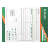 Bloc-note Formulaire de facture vert professionnel avec rayu (Devant)