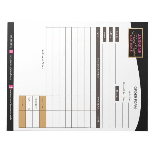 Bloc-note Formulaire de réception de demande de commande (Devant)