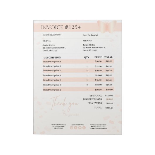 Bloc-note Formulaire de soumission professionnelle, facture, (Tourné)