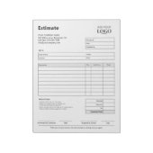Bloc-note Formulaire d'estimation | Professionnel minimalist (Tourné)