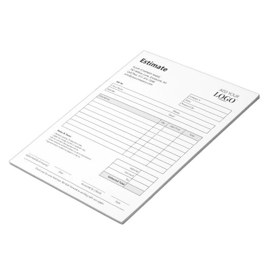 Bloc-note Formulaire d'estimation | Professionnel minimalist (Incliné)