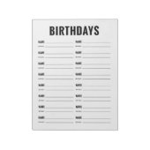 Bloc-note Formulaire d'organisation des anniversaires (Tourné)